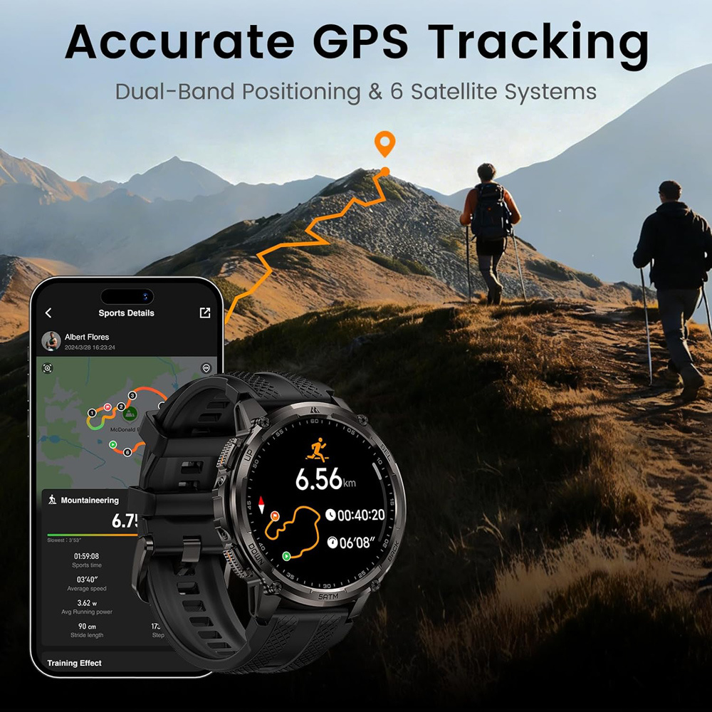 KOSPET smartwatch TANK T4C, heart rate, 1.5" AMOLED, GPS, 5 ATM & IP69K, με φακό, μαύρο - Image 6