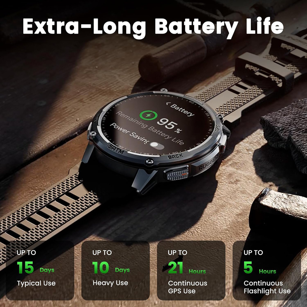 KOSPET smartwatch TANK T4C, heart rate, 1.5" AMOLED, GPS, 5 ATM & IP69K, με φακό, μαύρο - Image 7