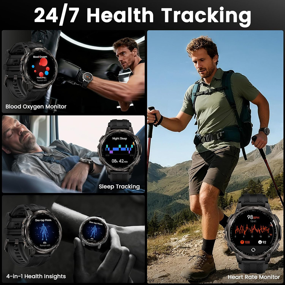 KOSPET smartwatch TANK T4C, heart rate, 1.5" AMOLED, GPS, 5 ATM & IP69K, με φακό, μαύρο - Image 8