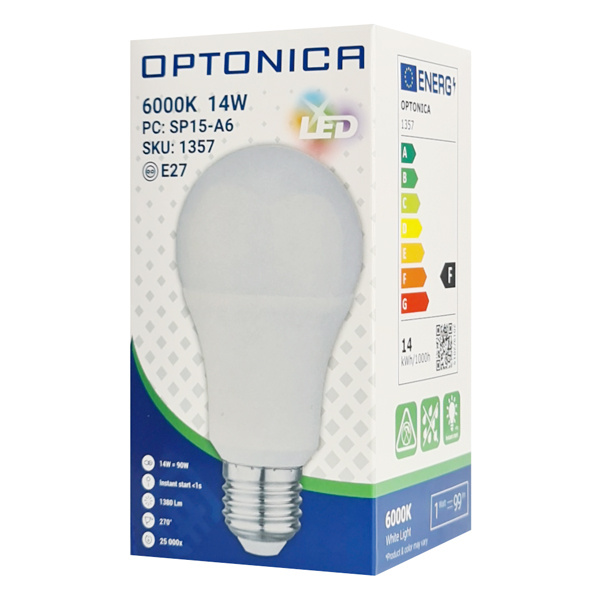 Alternative view of OPTONICA LED λάμπα A60 1357, 14W, 6000K, E27, 1380lm