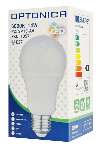 OPTONICA LED λάμπα A60 1357, 14W, 6000K, E27, 1380lm - Image 2