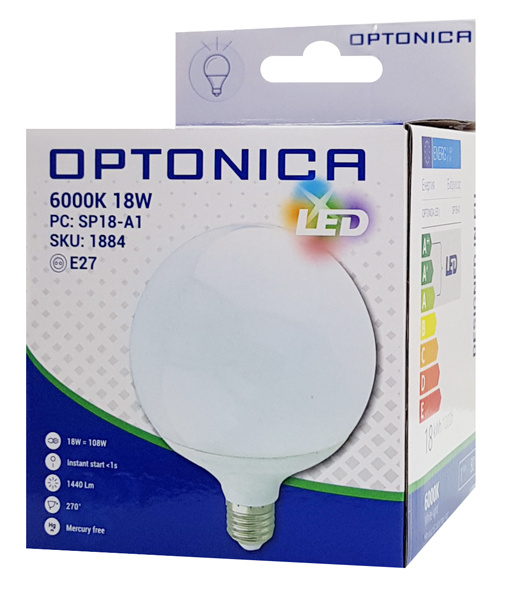 OPTONICA LED λάμπα G120 1884, 18W, 6000K, E27, 1440lm - Image 2