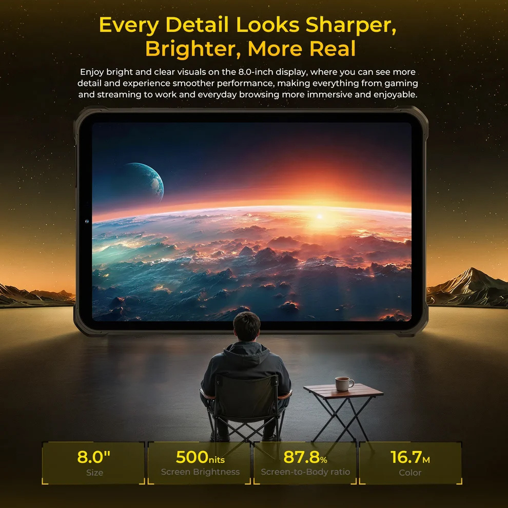OUKITEL tablet RT11, 8", 8/128GB, 10000mAh, 5G, IP68/IP69K/MIL-STD-810H, μαύρο - Image 4