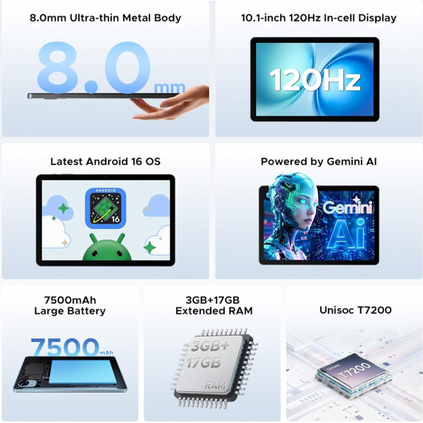 Alternative view of DOOGEE tablet Tab G5, 10.1", 3/128GB, 4G, Android 16, 7500mAh, μπλε