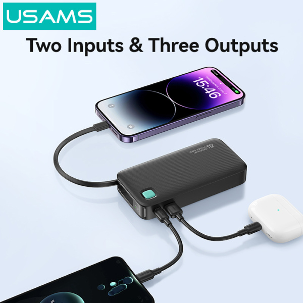Alternative view of USAMS power bank CD225 με καλώδιο Lightning, 2x θύρες εξόδου, 10000mAh, 20W, λευκό