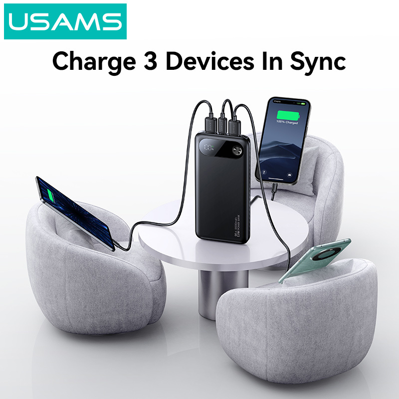 USAMS power bank CD249 με οθόνη, 3x θύρες εξόδου, 10000mAh, PD20W, μαύρο - Image 3