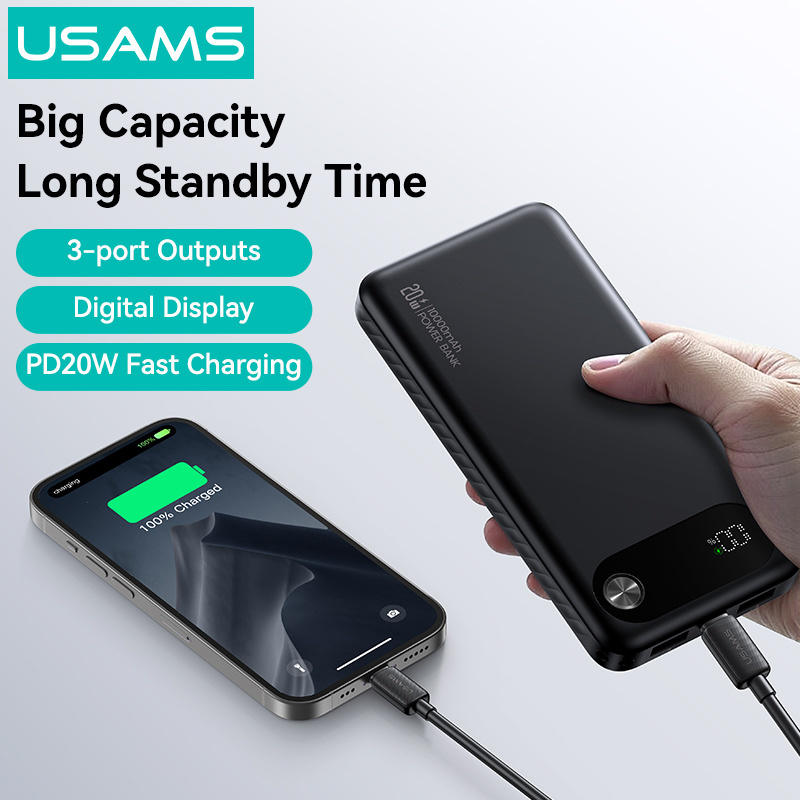 USAMS power bank CD249 με οθόνη, 3x θύρες εξόδου, 10000mAh, PD20W, μαύρο - Image 6