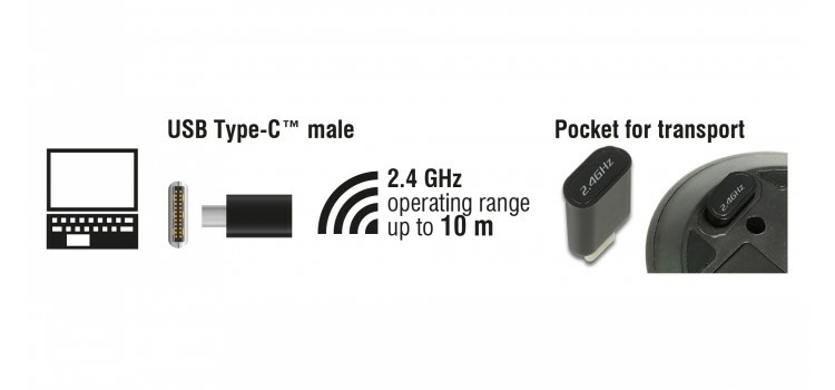 DELOCK ασύρματο ποντίκι 12526, Οπτικό, USB-C receiver, 3-button, μαύρο - Image 3