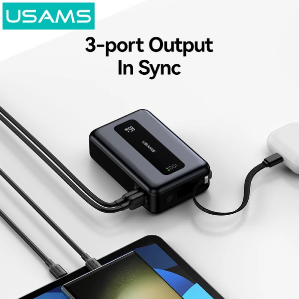 Alternative view of USAMS power bank CD243 με καλώδιο USB-C, 2x θύρες εξόδου, 20000mAh, 65W, γκρι