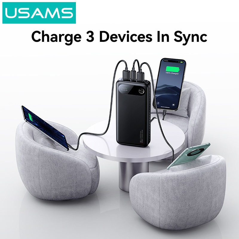 USAMS power bank CD251 με οθόνη, 3x θύρες εξόδου, 20000mAh, PD20W, μαύρο - Image 3