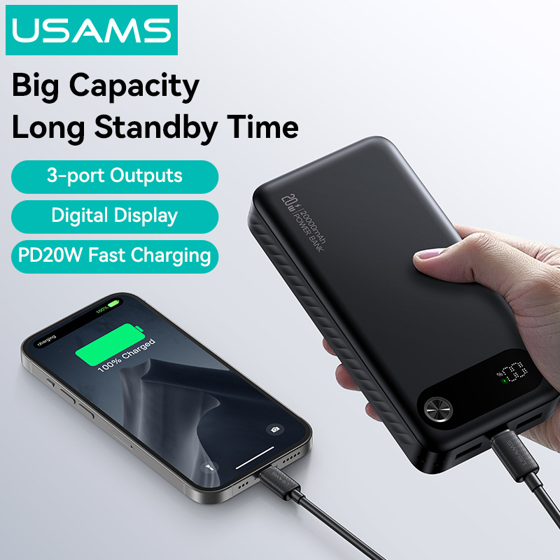 USAMS power bank CD251 με οθόνη, 3x θύρες εξόδου, 20000mAh, PD20W, μαύρο - Image 6