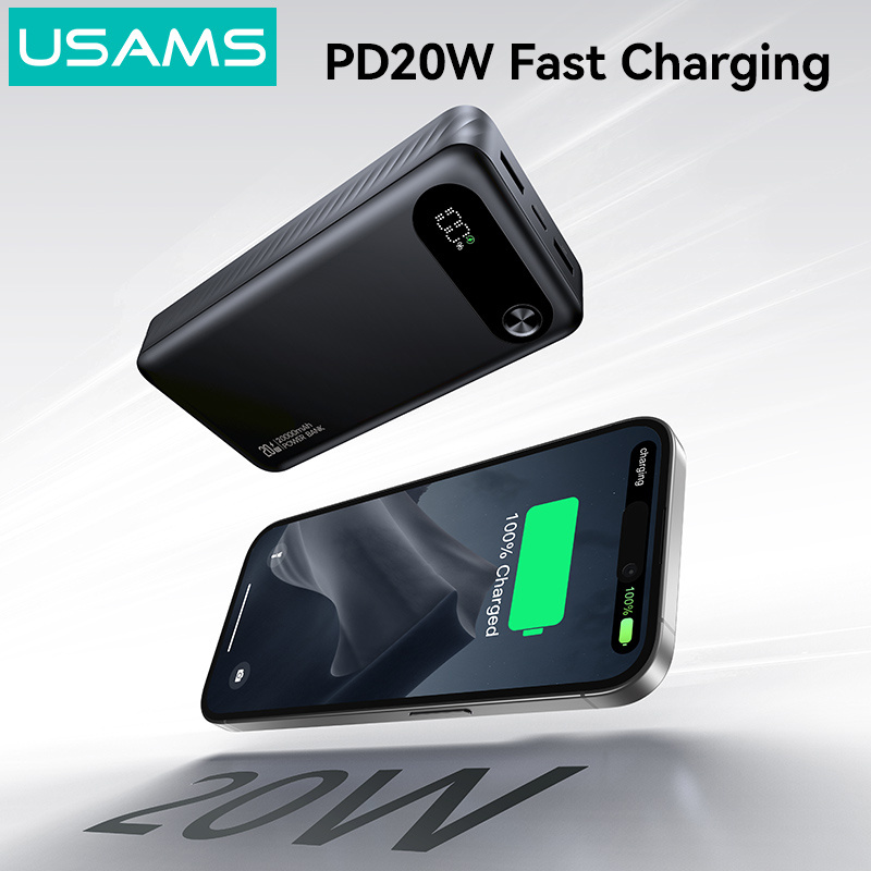 USAMS power bank CD251 με οθόνη, 3x θύρες εξόδου, 20000mAh, PD20W, λευκό - Image 4
