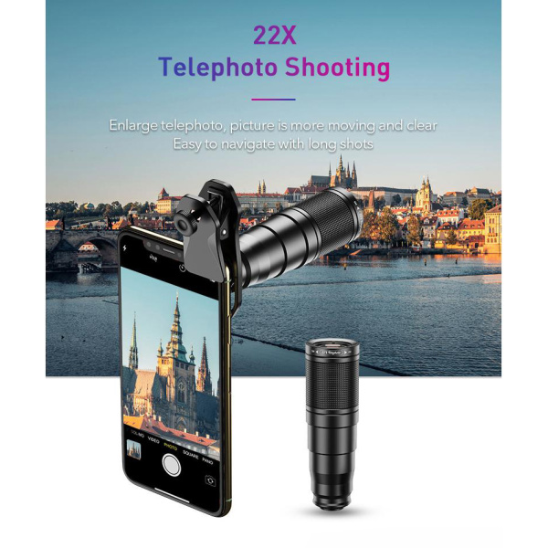 Alternative view of APEXEL σετ φακών για smartphone 22X105-4IN1 με τρίποδο, 4 σε 1, 22x zoom