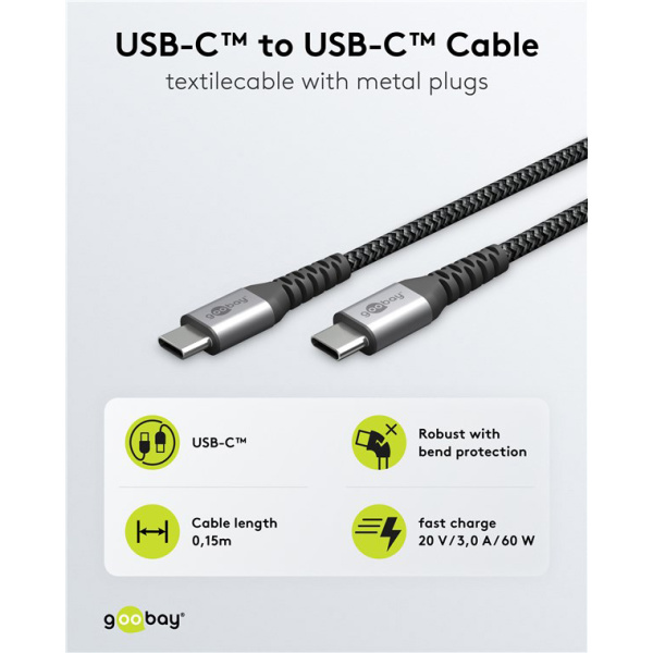 Alternative view of GOOBAY καλώδιο USB-C 49303, 60W, 480Mbps, 2m, μαύρο