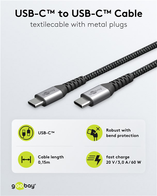 GOOBAY καλώδιο USB-C 49303, 60W, 480Mbps, 2m, μαύρο - Image 2