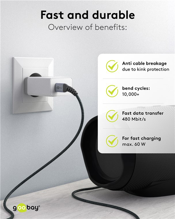 GOOBAY καλώδιο USB-C 49303, 60W, 480Mbps, 2m, μαύρο - Image 6