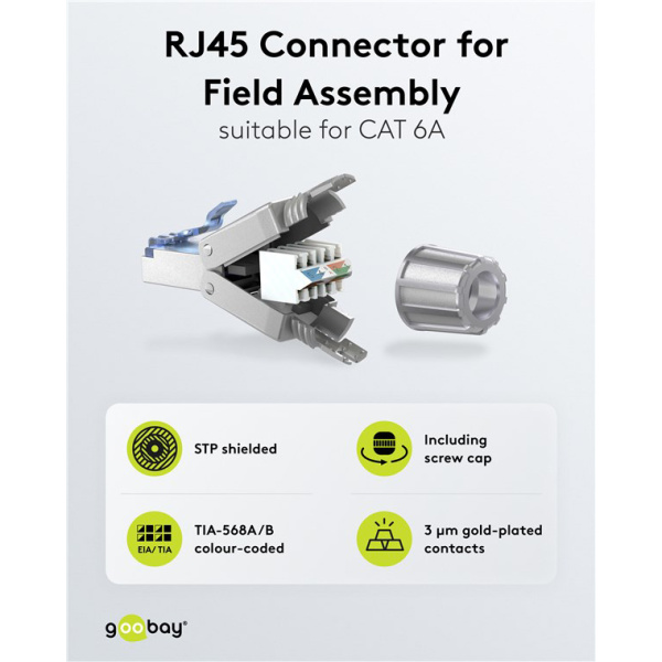 Alternative view of GOOBAY βύσμα RJ45 65939, CAT 6A STP, tool-free, ασημί