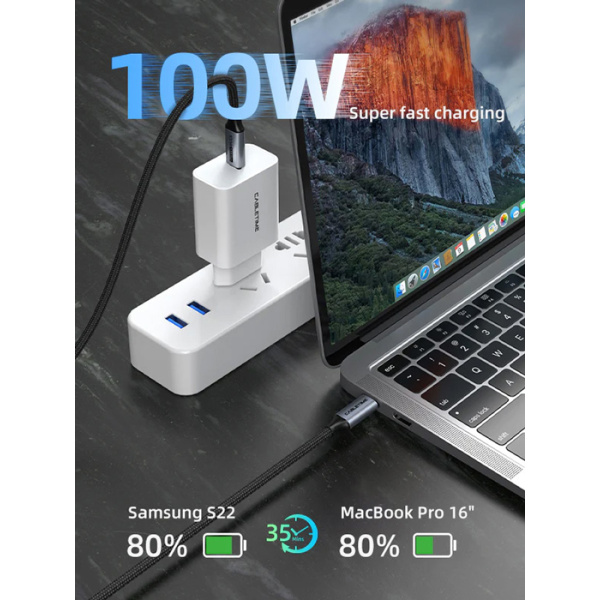 Alternative view of CABLETIME καλώδιο USB-C CT-C160-PU31-CMCM2, USB 3.2, 100W, 20Gbps, 4K, 1.5m, μαύρο