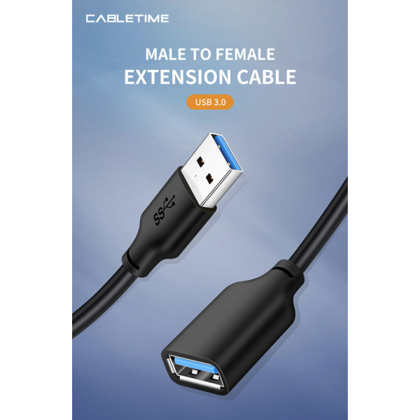 Alternative view of CABLETIME καλώδιο προέκτασης USB CT-C160-U3-AMAFN, 5Gbps, 2m, μαύρο
