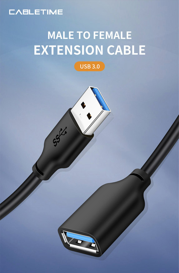 CABLETIME καλώδιο προέκτασης USB CT-C160-U3-AMAFN, 5Gbps, 2m, μαύρο - Image 2
