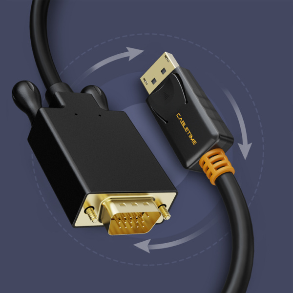 Alternative view of CABLETIME καλώδιο DisplayPort σε VGA CT-AV585-04G, 1080p, 1.8m, μαύρο
