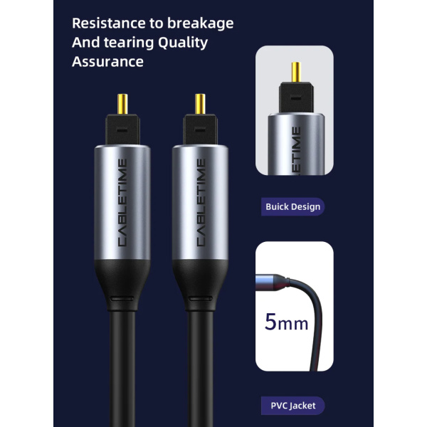 Alternative view of CABLETIME καλώδιο ήχου Toslink CT-AV380-P04GN, gold plated, 5mm, 3m, μαύρο