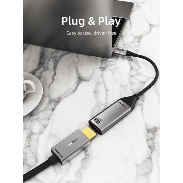 Alternative view of CABLETIME αντάπτορας USB-C σε HDMI CT-C160-PU31-CMHDFN1, 4K/60Hz, 0.15m, μαύρος