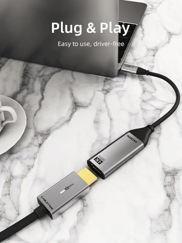 CABLETIME αντάπτορας USB-C σε HDMI CT-C160-PU31-CMHDFN1, 4K/60Hz, 0.15m, μαύρος - Image 2