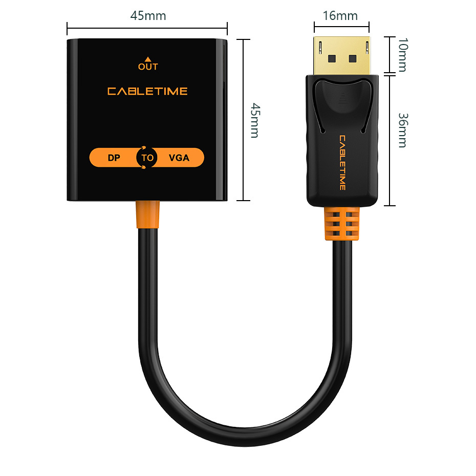 CABLETIME αντάπτορας DisplayPort σε VGA CT-AV586-03G, 1080p/60Hz, μαύρος - Image 5