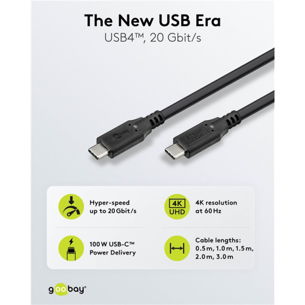 Alternative view of GOOBAY καλώδιο USB-C 74198, USB4, 100W, 20Gbps, 4K/60Hz, 3m, μαύρο