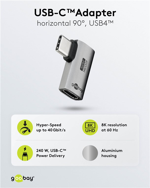 GOOBAY αντάπτορας USB-C 74441, γωνιακός 90°, USB4, 240W, 40Gbps, 8K, γκρι - Image 4