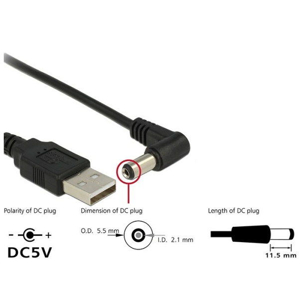 Alternative view of DELOCK καλώδιο USB σε DC 5.5 x 2.1mm 83578, γωνιακό, 1.5m, μαύρο