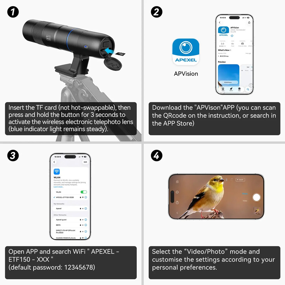 APEXEL smart ψηφιακό μονοκυάλι VisionMax APL-ETF150, 45x, WiFi, 1080p - Image 2