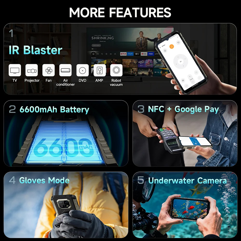 ULEFONE smartphone Armor 22 Pro, 6.58", 8/128GB, 6600mAh, IP68/IP69K/MIL-STD-810H, μαύρο - Image 8