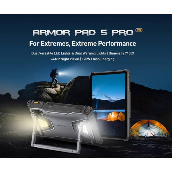 Alternative view of ULEFONE tablet Armor Pad 5 Pro, 11", 12GB/512GB, 24200mAh, IP68/IP69K/MIL-STD-810H, 5G, μαύρο
