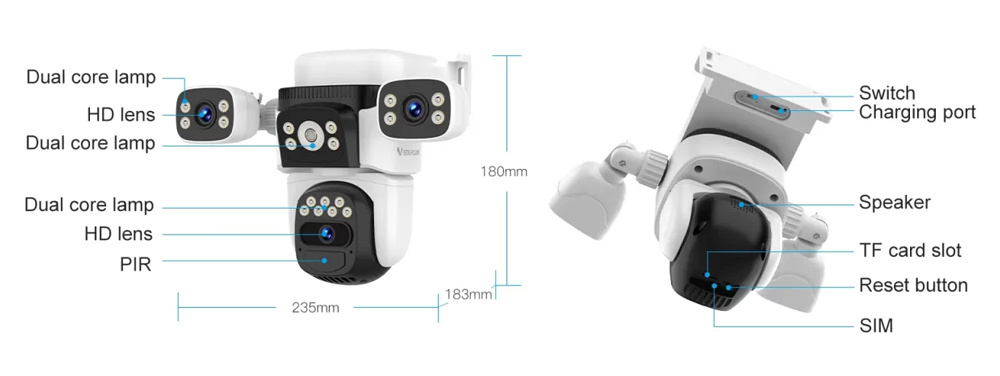 VSTARCAM smart ηλιακή κάμερα BG621SR, triple lens, 2MP, 4G, SD, PTZ, IP66 - Image 6
