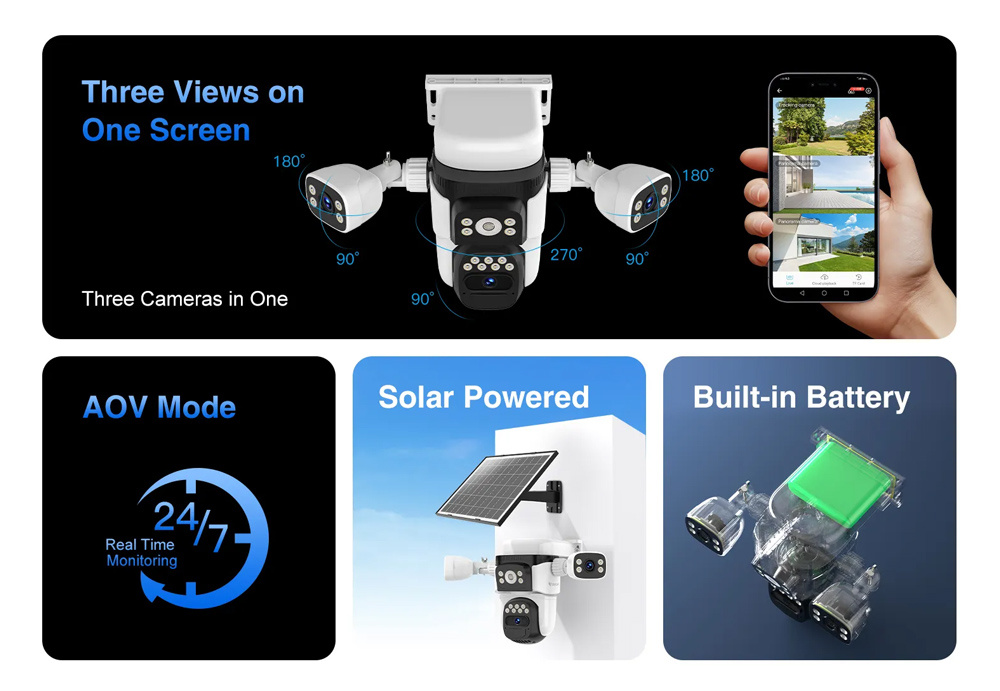 VSTARCAM smart ηλιακή κάμερα BG621SR, triple lens, 2MP, 4G, SD, PTZ, IP66 - Image 8