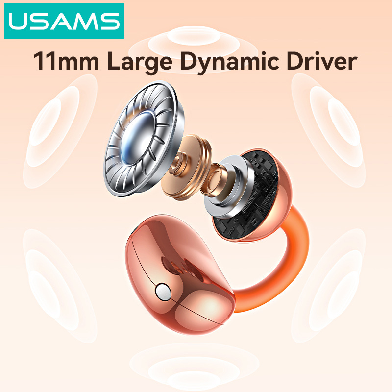 USAMS earphones με θήκη φόρτισης Echo R03, OWS, Φ11mm, 40/300mAh, πορτοκαλί - Image 4