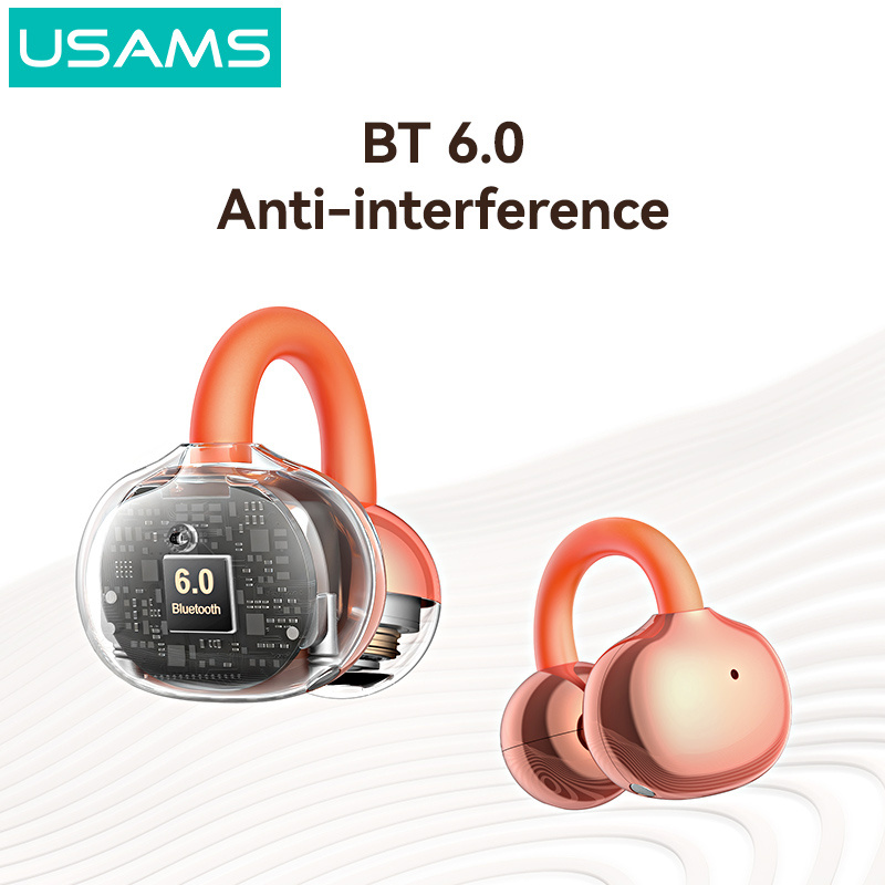 USAMS earphones με θήκη φόρτισης Echo R03, OWS, Φ11mm, 40/300mAh, πορτοκαλί - Image 5