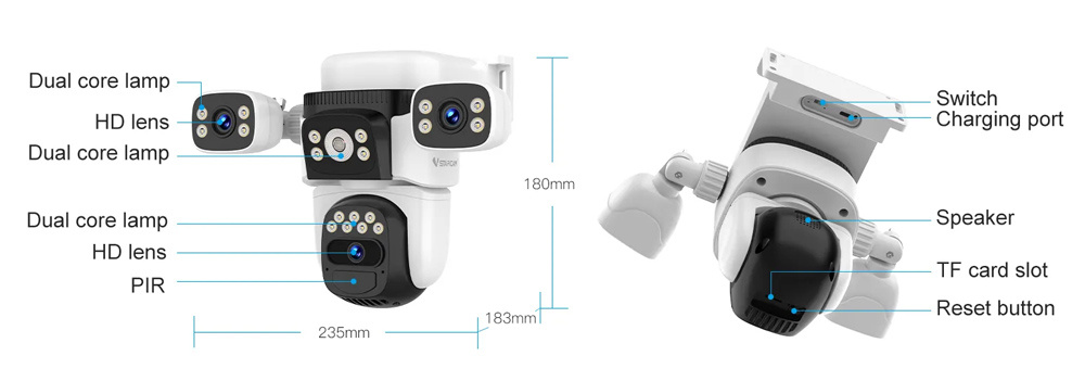 VSTARCAM smart ηλιακή κάμερα CB621SR, triple lens, 2MP, WiFi, SD, PTZ, IP66 - Image 5
