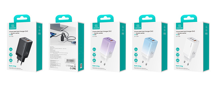 USAMS φορτιστής τοίχου US-CC180, USB & 2x USB-C, 65W PD, GaN, μαύρος - Image 6