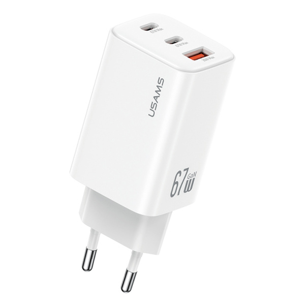 USAMS φορτιστής τοίχου CC265, USB & 2x USB-C, 67W, GaN, λευκός