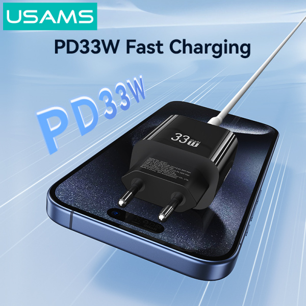 Alternative view of USAMS φορτιστής τοίχου CC317, USB & USB-C, 33W, GaN, μαύρος