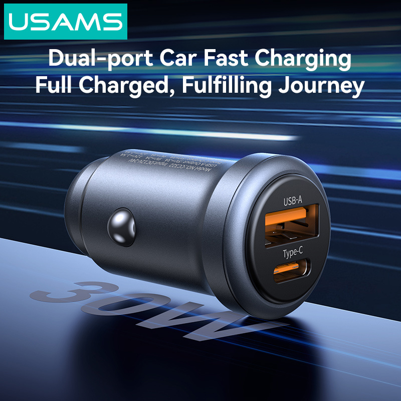 USAMS φορτιστής αυτοκινήτου CC322, USB & USB-C, 30W, γκρι - Image 3