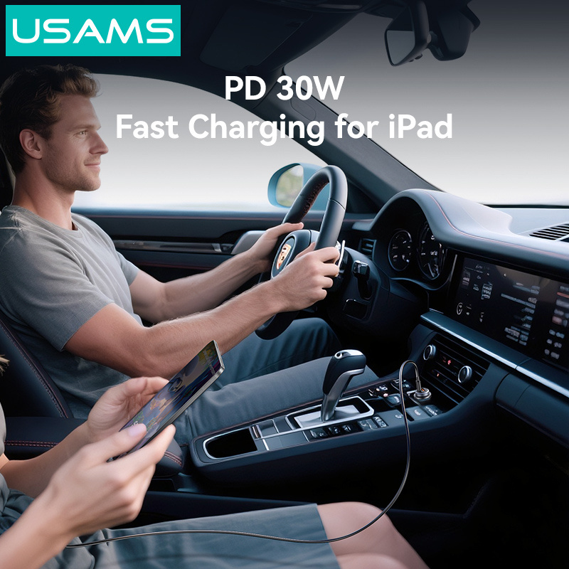 USAMS φορτιστής αυτοκινήτου CC322, USB & USB-C, 30W, γκρι - Image 4