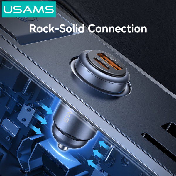 Alternative view of USAMS φορτιστής αυτοκινήτου CC322, USB & USB-C, 30W, πορτοκαλί