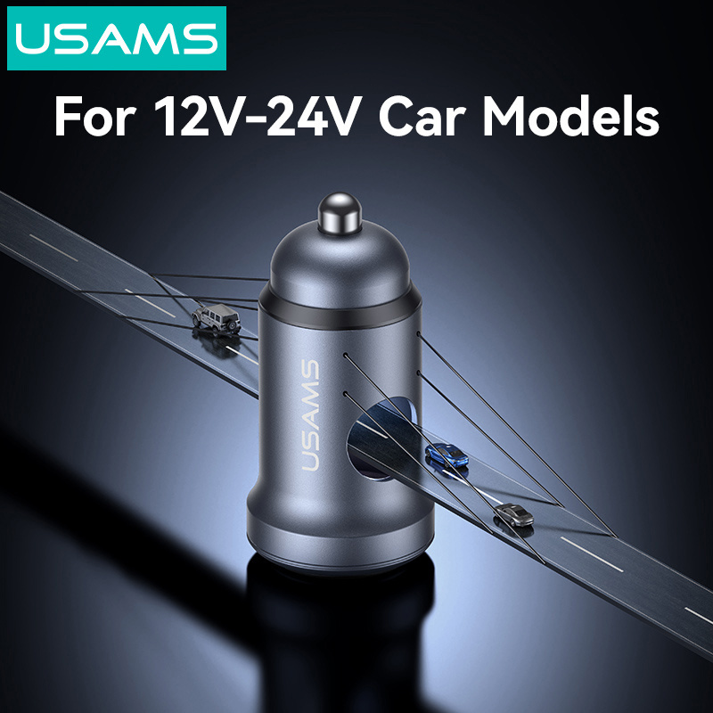 USAMS φορτιστής αυτοκινήτου CC322, USB & USB-C, 30W, πορτοκαλί - Image 5
