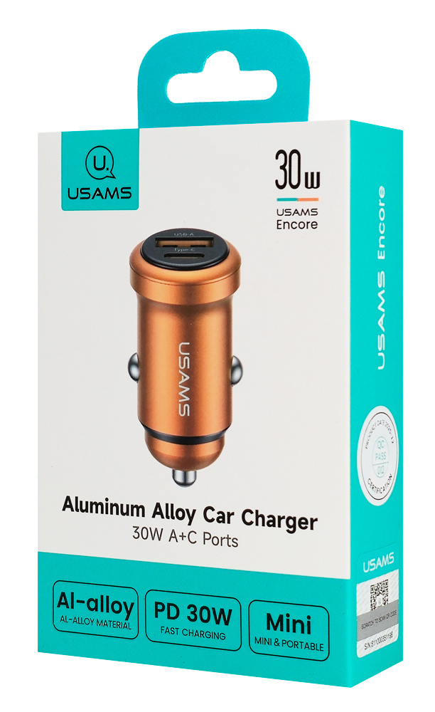 USAMS φορτιστής αυτοκινήτου CC322, USB & USB-C, 30W, πορτοκαλί - Image 7
