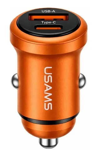 USAMS φορτιστής αυτοκινήτου CC322, USB & USB-C, 30W, πορτοκαλί