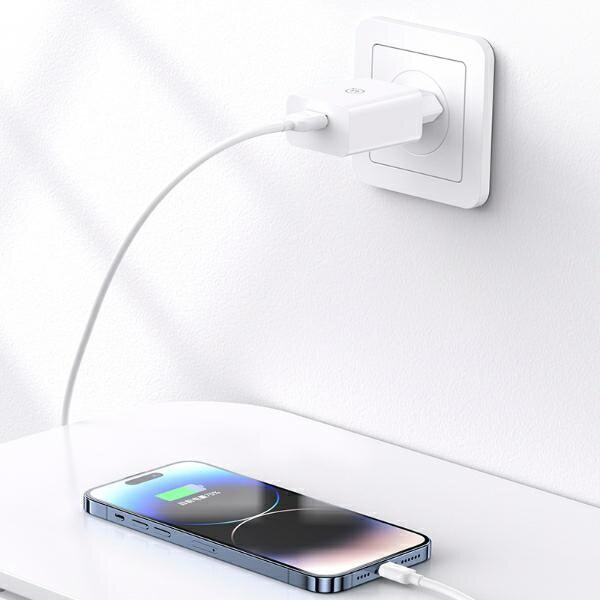 Alternative view of USAMS φορτιστής τοίχου T22, 1x USB, QC3.0 18W 3A, λευκός